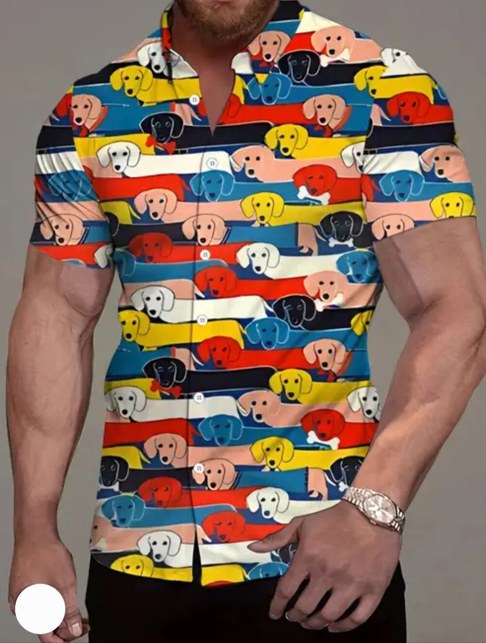 Tall Men's Multicolor Dog Print Button-Up Shirt - Casual Pet Lover Tee